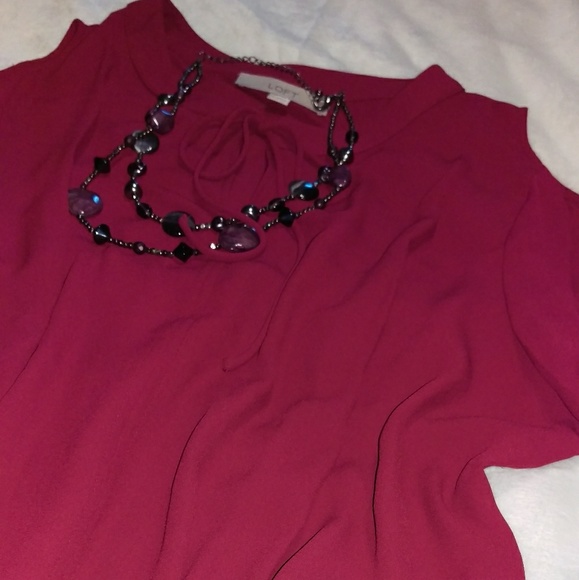 Loft,Ann Taylor Loft Maroon Cold Shoulder Top - Picture 3 of 5